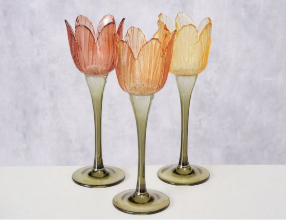 Набор подсвечников ТЮЛЬПАНЫ ФОЛЛИС, стекло, 24 см, 3 шт.