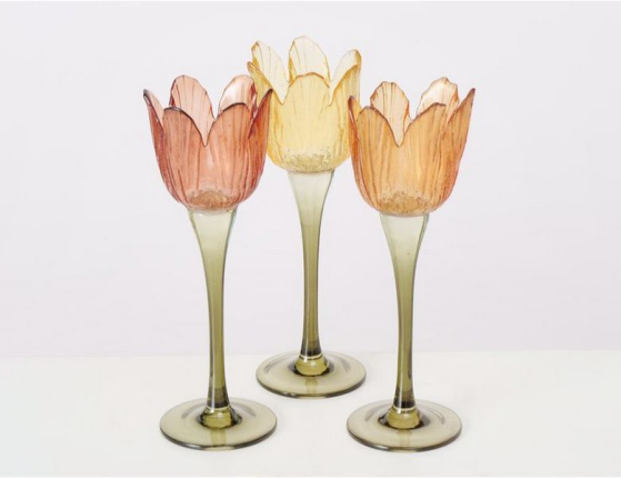 Набор подсвечников ТЮЛЬПАНЫ ФОЛЛИС, стекло, 24 см, 3 шт.