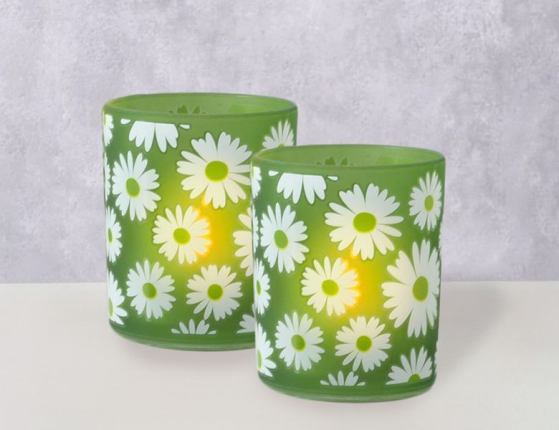 Набор декоративных подсвечников МАРГАРИТКИ: ПОЛЕ, стекло, 9-11 см, 2 шт.