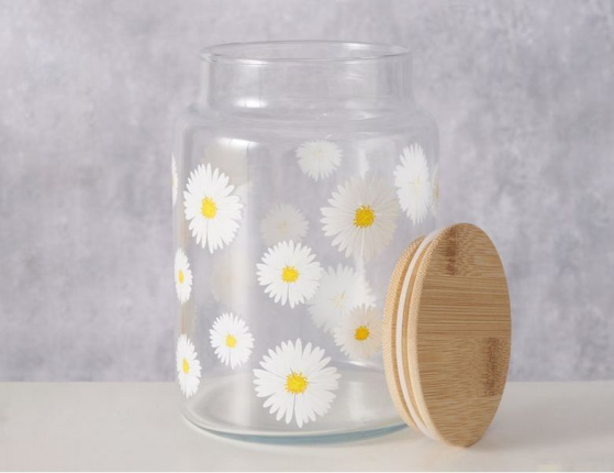 Ёмкость для хранения РОМАШКИ, стекло, силикон, 14 см