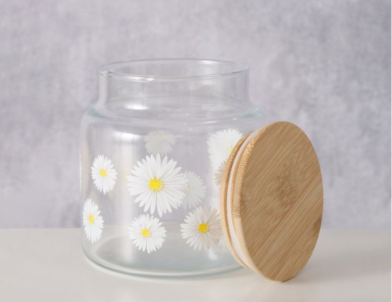 Ёмкость для хранения РОМАШКИ, стекло, силикон, 11 см