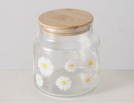 Ёмкость для хранения РОМАШКИ, стекло, силикон, 11 см