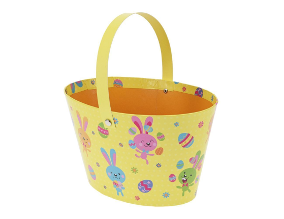 Декоративная пасхальная корзина ЯРКАЯ ПАСХА, бумага, жёлтая, 20х12 см