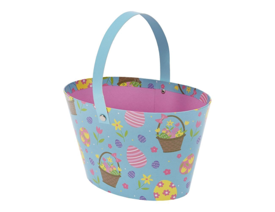 Декоративная пасхальная корзина ЯРКАЯ ПАСХА, бумага, голубая, 20х12 см
