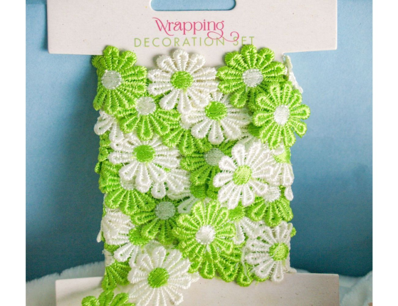 Декоративная лента ВЕСЁЛЫЕ МАРГАРИТКИ, текстиль, зелёная, 200х5 см