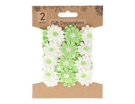 Декоративная лента ВЕСЁЛЫЕ МАРГАРИТКИ, текстиль, зелёная, 200х5 см