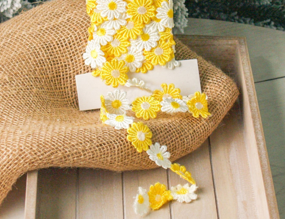 Декоративная лента ВЕСЁЛЫЕ МАРГАРИТКИ, текстиль, жёлтая, 200х5 см