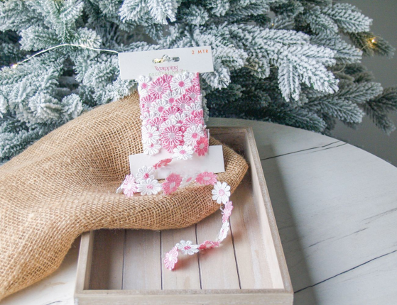 Декоративная лента ВЕСЁЛЫЕ МАРГАРИТКИ, текстиль, розовая, 200х5 см