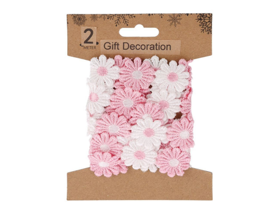 Декоративная лента ВЕСЁЛЫЕ МАРГАРИТКИ, текстиль, розовая, 200х5 см