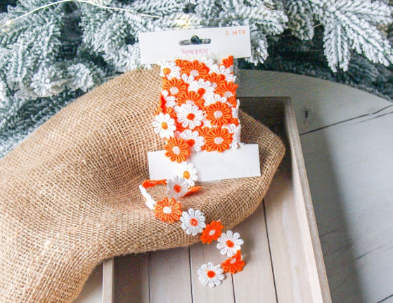 Декоративная лента ВЕСЁЛЫЕ МАРГАРИТКИ, текстиль, оранжевая, 200х5 см