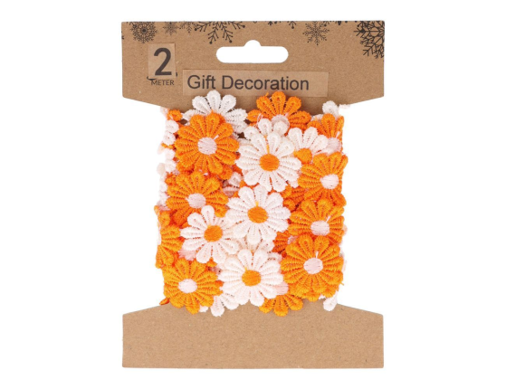 Декоративная лента ВЕСЁЛЫЕ МАРГАРИТКИ, текстиль, оранжевая, 200х5 см