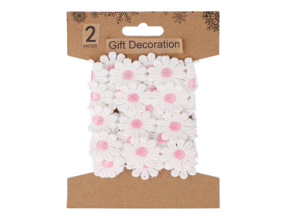 Декоративная лента СОЛНЕЧНЫЕ МАРГАРИТКИ, текстиль, розовая, 200х5 см