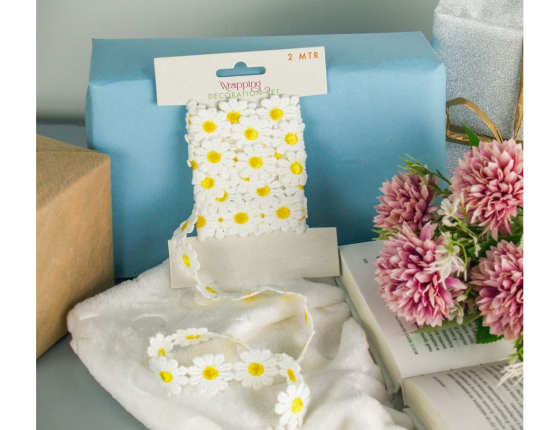 Декоративная лента СОЛНЕЧНЫЕ МАРГАРИТКИ, текстиль, жёлтая, 200х5 см