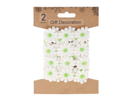 Декоративная лента СОЛНЕЧНЫЕ МАРГАРИТКИ, текстиль, зелёная, 200х5 см