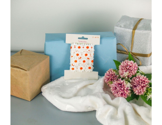 Декоративная лента СОЛНЕЧНЫЕ МАРГАРИТКИ, текстиль, оранжевая, 200х5 см