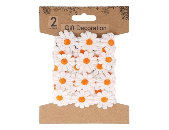 Декоративная лента СОЛНЕЧНЫЕ МАРГАРИТКИ, текстиль, оранжевая, 200х5 см