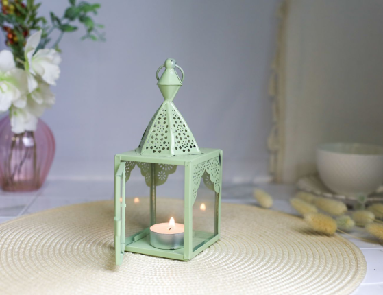 Декоративный подсвечник-фонарь МАГРИБ, металл, стекло, зелёный, 17 см