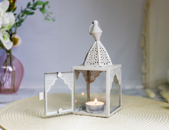 Декоративный подсвечник-фонарь МАГРИБ, металл, стекло, бежевый, 17 см