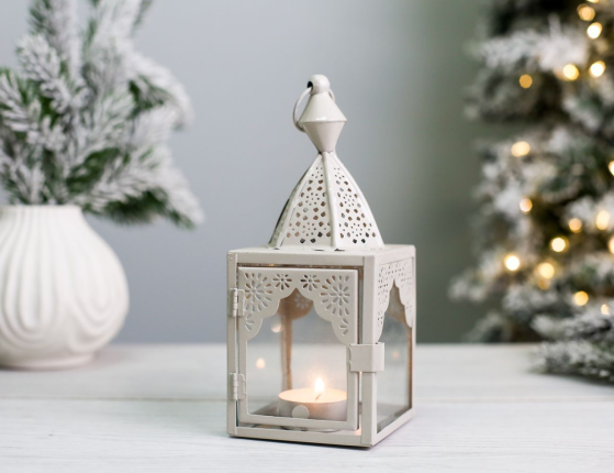 Декоративный подсвечник-фонарь МАГРИБ, металл, стекло, бежевый, 17 см