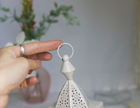 Декоративный подсвечник-фонарь МАГРИБ, металл, стекло, бежевый, 17 см