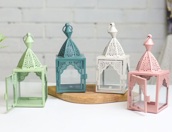 Декоративный подсвечник-фонарь МАГРИБ, металл, стекло, бежевый, 17 см