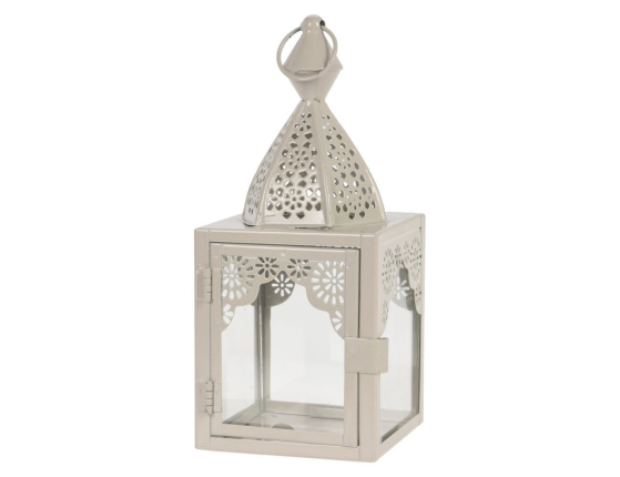Декоративный подсвечник-фонарь МАГРИБ, металл, стекло, бежевый, 17 см