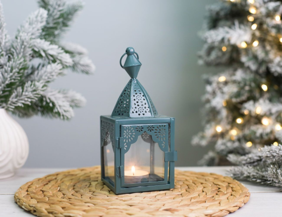 Декоративный подсвечник-фонарь МАГРИБ, металл, стекло, тёмно-зелёный, 17 см