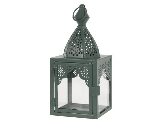 Декоративный подсвечник-фонарь МАГРИБ, металл, стекло, тёмно-зелёный, 17 см