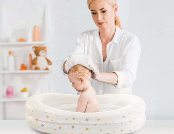 Детская надувная ванночка Интекс Звездная (Intex Starry Baby), с насосом, 89х66х25 см