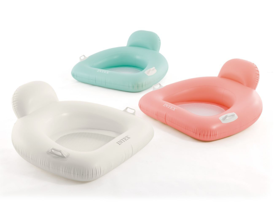Надувное кресло для плавания Интекс Пиллоу Флоат (Intex Pillow Float Lounge) с сетчатым дном, голубое, 114х107 см