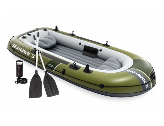 Надувная лодка Интекс (Intex) трёхместная Сихок с насосом и веслами (Seahawk 3 Set), 295х137х43 см