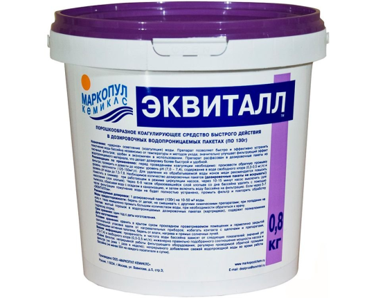 Коагулирующее средство для быстрого осветления воды Эквиталл порошок 0,8 кг