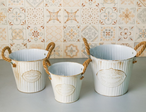 Набор кашпо БОННЬЁ, цинк, белый, 3 шт., 15-20 см