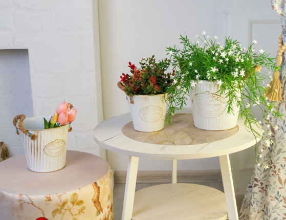 Набор кашпо БОННЬЁ, цинк, белый, 3 шт., 15-20 см