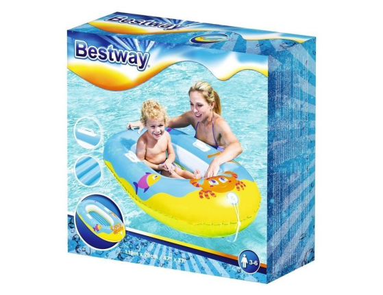 Детская надувная лодка Крабики голубая, 119х79 см, от 3 до 6 лет, BestWay