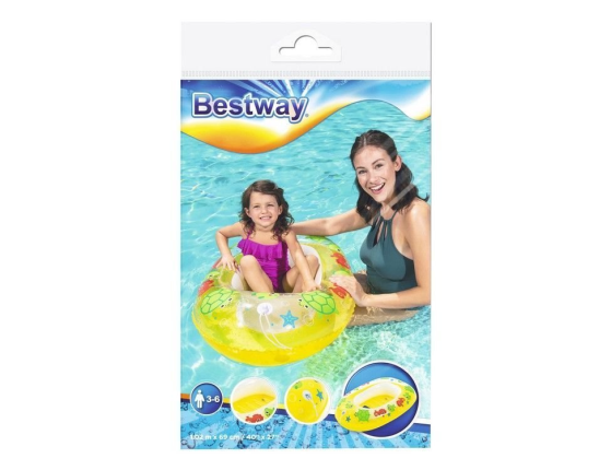 Детская надувная лодка Морской мир желтая, 102х69 см, от 3 до 6 лет, BestWay