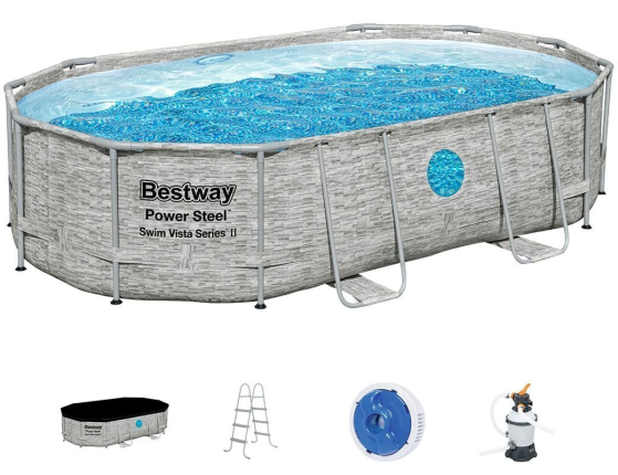 Бассейн каркасный овальный Power Steel Swim Vista Series II, 488х305х107см + песочный фильтр-насос + аксессуары, BestWay