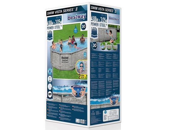 Бассейн каркасный овальный Power Steel Swim Vista Series II, 488х305х107см + песочный фильтр-насос + аксессуары, BestWay