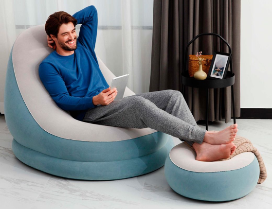 Надувное кресло Comfort Cruiser Inflate-A-Chair, голубой, 121х100х86 см, с пуфиком 54х54х26 см, BestWay