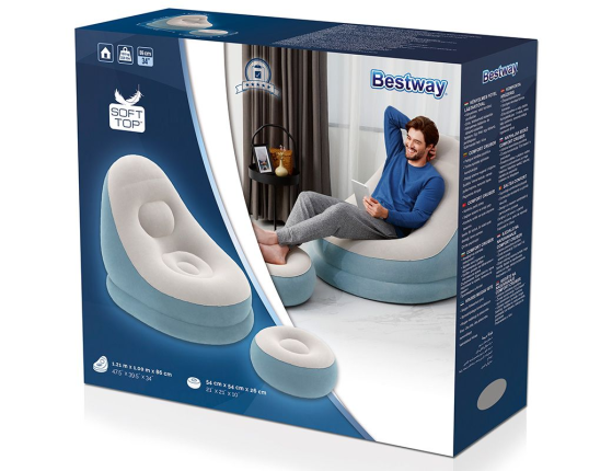 Надувное кресло Comfort Cruiser Inflate-A-Chair, голубой, 121х100х86 см, с пуфиком 54х54х26 см, BestWay