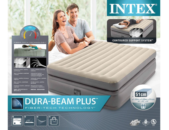 Двуспальная кровать Intex Prime Comfort Elevated Airbed (Queen), 152х203х51 см, со встроенным насосом 220