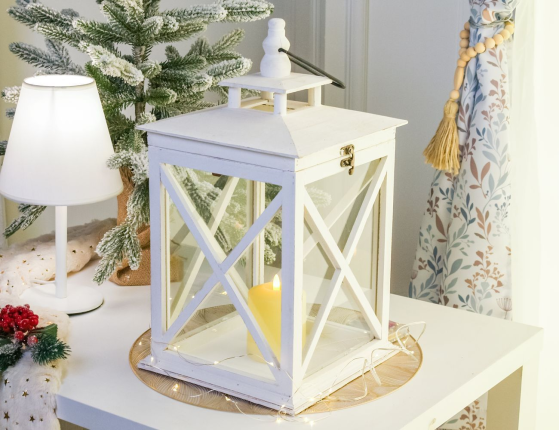 Фонарь СКАЗОЧНОЕ НАСТРОЕНИЕ, белый, дерево, стекло 24х24х46 см