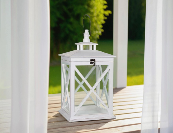 Фонарь СКАЗОЧНОЕ НАСТРОЕНИЕ, белый, дерево, стекло 24х24х46 см