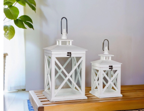 Фонарь СКАЗОЧНОЕ НАСТРОЕНИЕ, белый, дерево, стекло 24х24х46 см