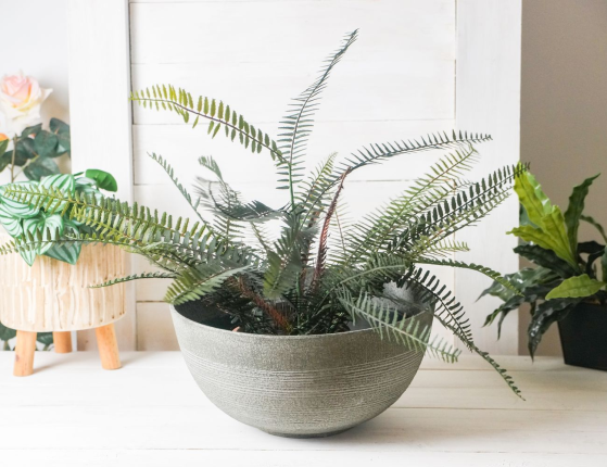 Кашпо чаша ДЖЕЛЛ, полипропилен, светло-серое, 17х35 см