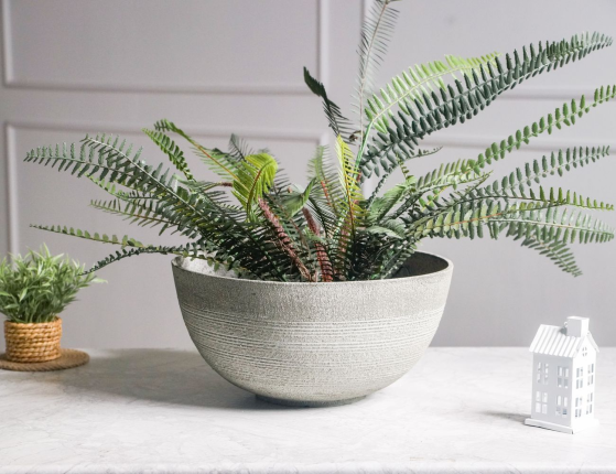 Кашпо чаша ДЖЕЛЛ, полипропилен, светло-серое, 17х35 см