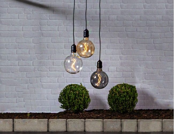 Подвесной светящийся стеклянный шар ЭДМОН, дымчатый, тёплый белый LED-огонь, 12.5х19.5 см, таймер, батарейки, уличный.