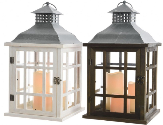 Фонарь УЮТ ПО-ГОЛЛАНДСКИ, коричневый, дерево, 3 LED-свечи, 24x24x42 см