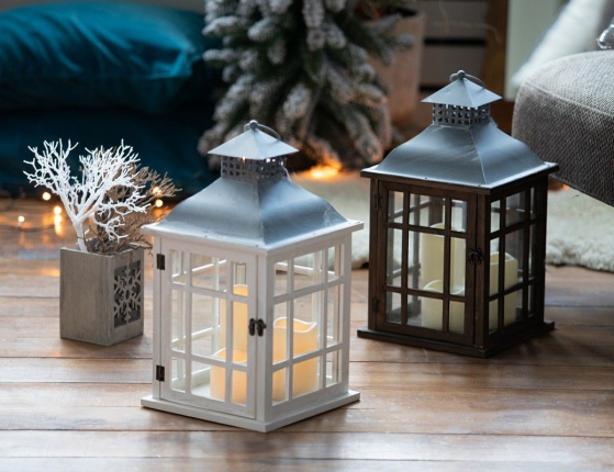 Фонарь УЮТ ПО-ГОЛЛАНДСКИ, коричневый, дерево, 3 LED-свечи, 24x24x42 см