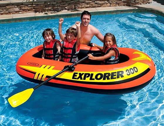 Надувная лодка Intex Explorer-300 (Set),  с веслами и насосом, 211х117х41см